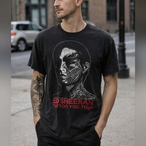 Ed Sheeran Tattoo You Tour Graphic T-Shirt Black Cotton Size S/M Band Tee